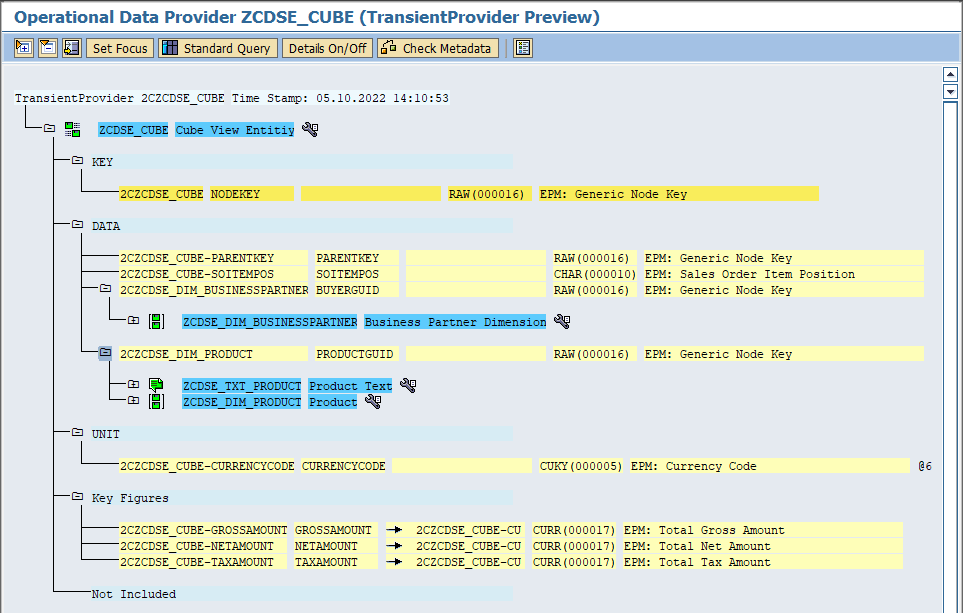 Darstellung eines Infoproviders über Transaktion RSRTS_ODP_DIS