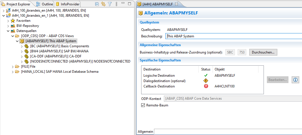 Verbindung des Quellsystems als ODP über Eclipse BW-Projekt-View