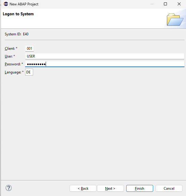 Eintragen von Name, Sprache, Passwort und Mandant